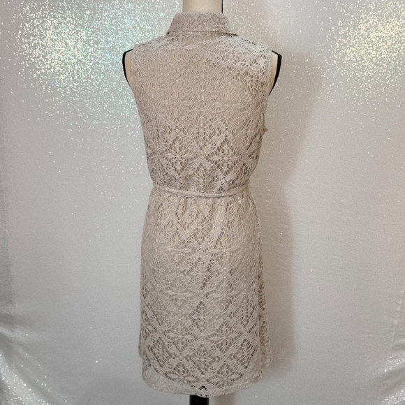 Maggy London Crochet Lace Overlay Collard Sleeveless Dress size 8 beige - Picture 3 of 15